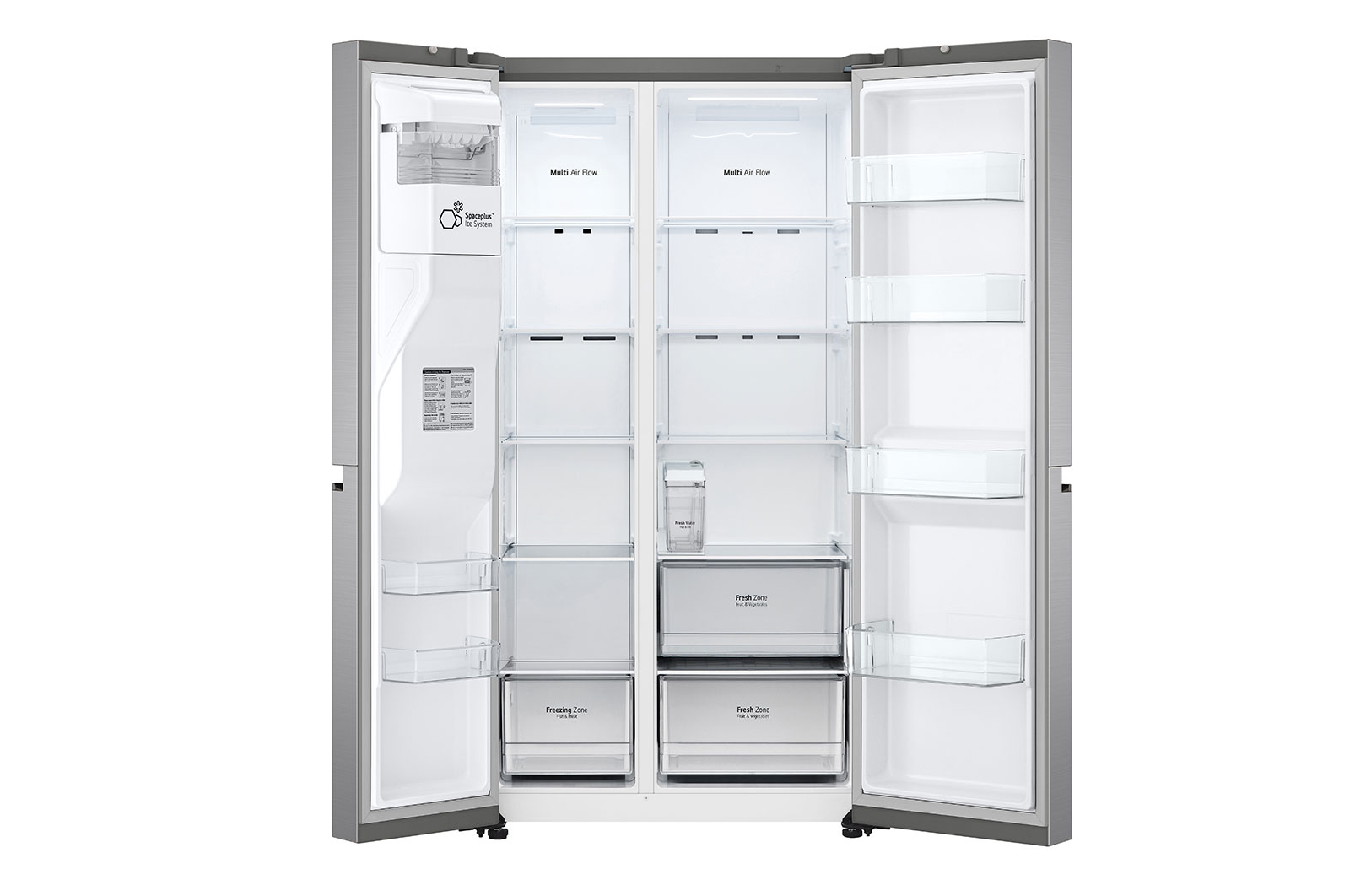 LG 635L Side by Side (Shiny Steel), Energiklasse E, Vand-/isdispenser uden vandtilkoblingg, Smart Diagnosis™ , GSLV51PZXE