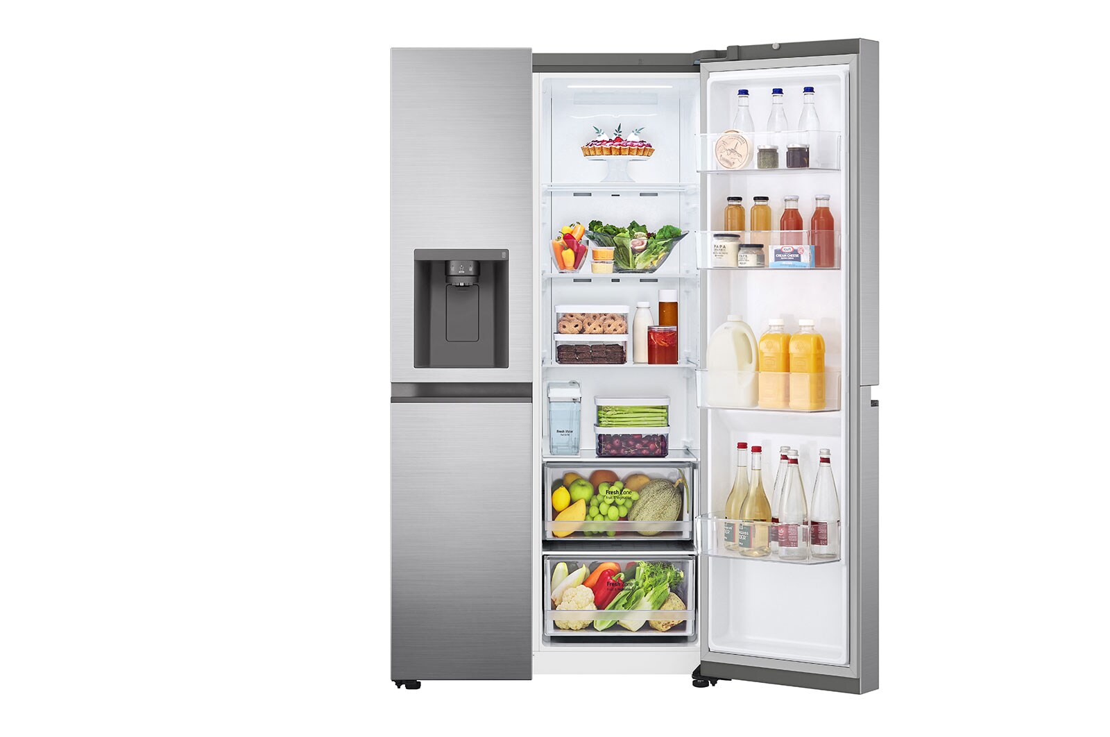 LG 635L Side by Side (Shiny Steel), Energiklasse E, Vand-/isdispenser uden vandtilkoblingg, Smart Diagnosis™ , GSLV51PZXE