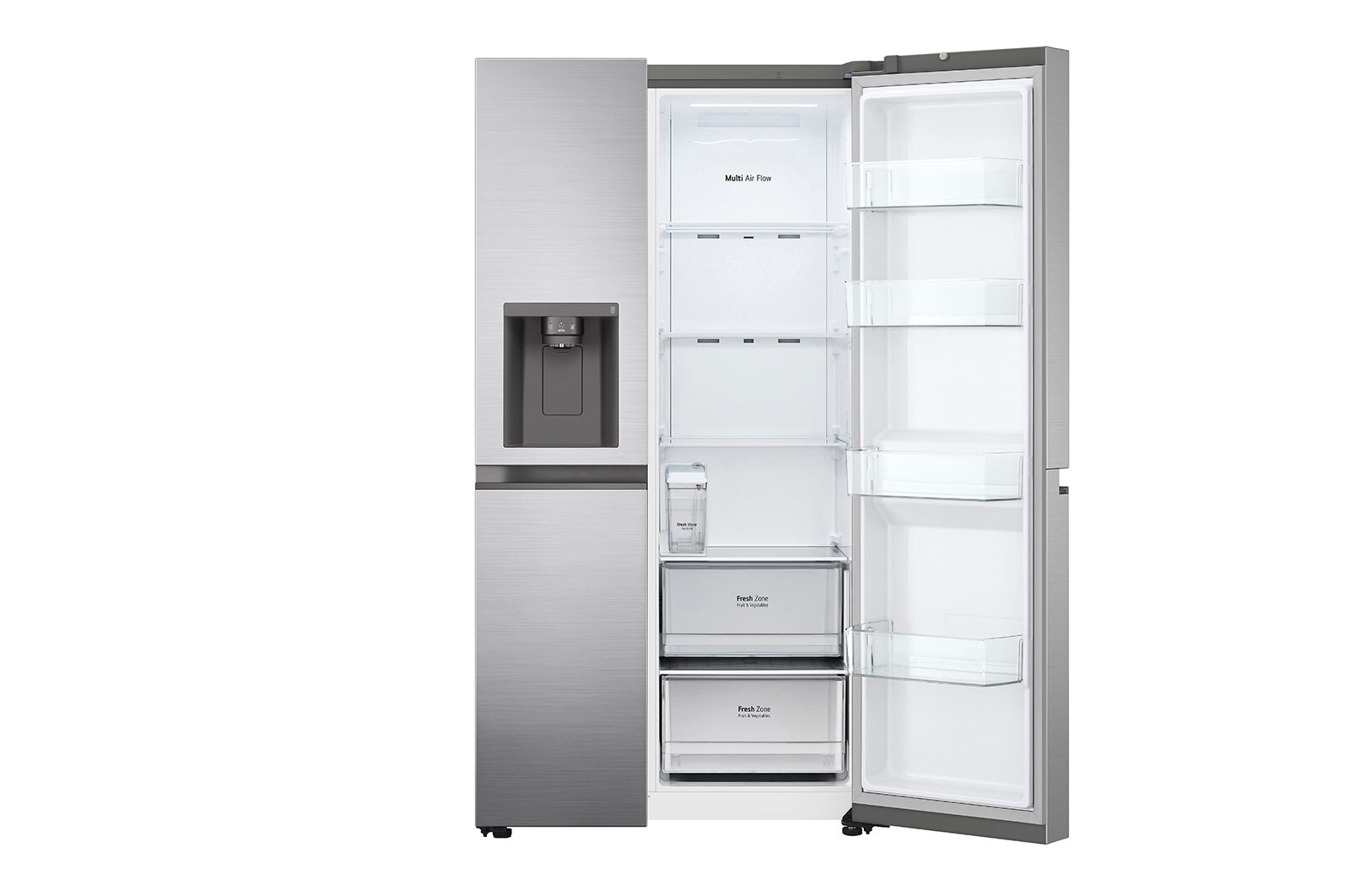 LG 635L Side by Side (Shiny Steel), Energiklasse E, Vand-/isdispenser uden vandtilkoblingg, Smart Diagnosis™ , GSLV51PZXE