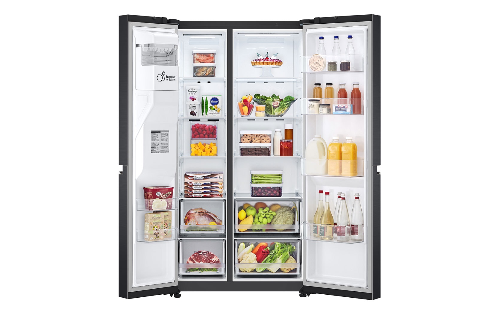 LG 635L Side by Side (Matte Black Stainless Steel), Energiklasse F, Vand-/isdispenser med vandtilkobling, Smart Diagnosis™ med Wi-Fi, GSLV70MCTM