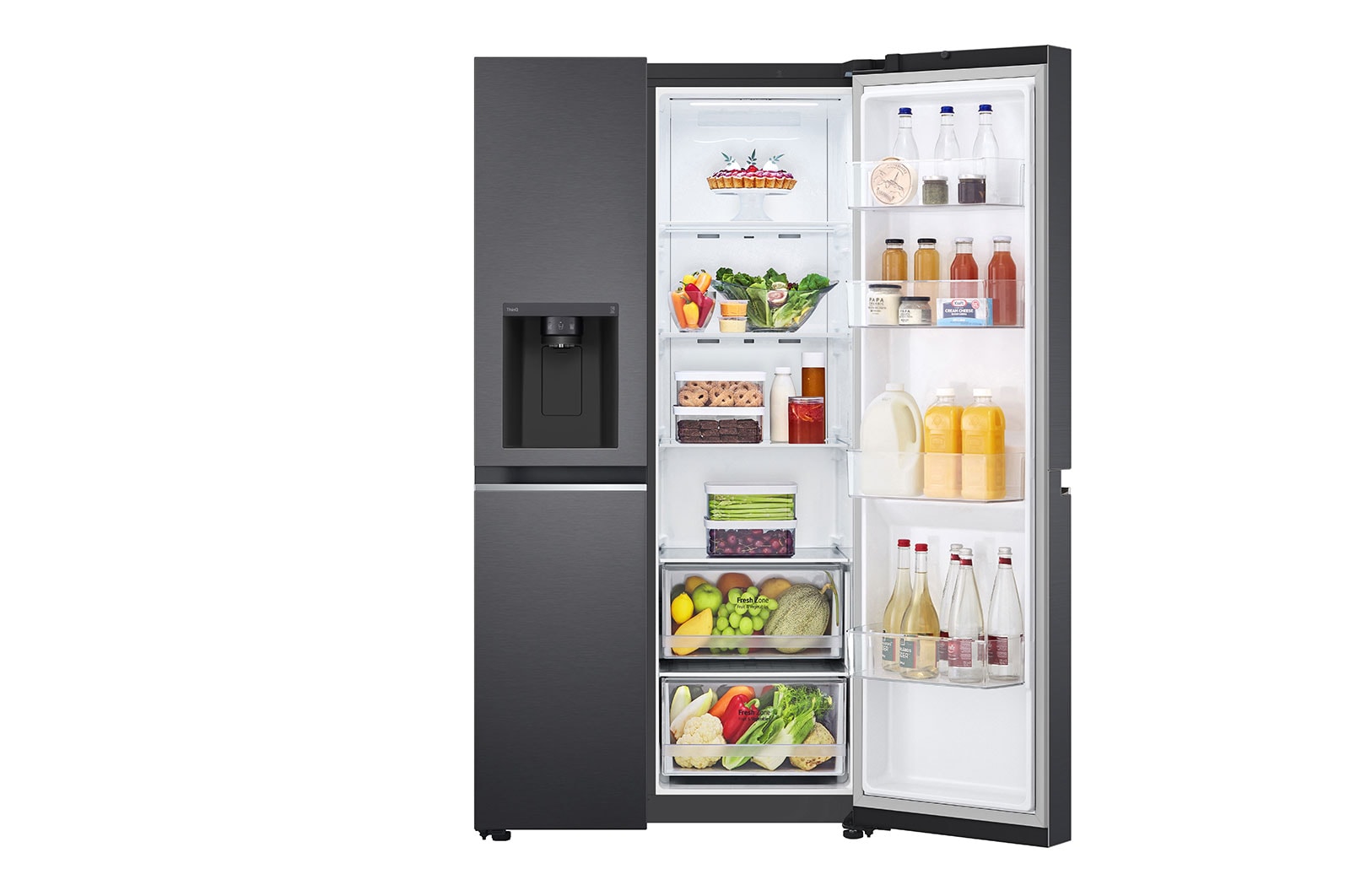LG 635L Side by Side (Matte Black Stainless Steel), Energiklasse F, Vand-/isdispenser med vandtilkobling, Smart Diagnosis™ med Wi-Fi, GSLV70MCTM