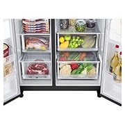 LG 635L Side by Side (Matte Black Stainless Steel), Energiklasse F, Vand-/isdispenser med vandtilkobling, Smart Diagnosis™ med Wi-Fi, GSLV70MCTM