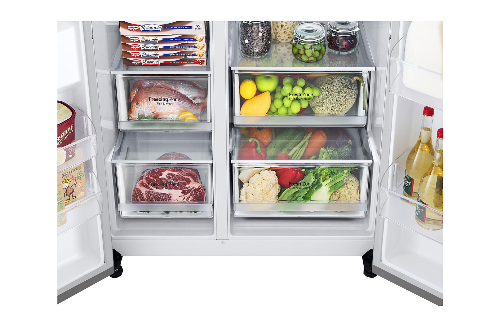 LG 635L Side by Side (Shiny Steel), Is og vand dispenser, Energiklasse E, Vand-/isdispenser med vandtilkobling, Smart Diagnosis™ med Wi-Fi, GSLV70PZLE