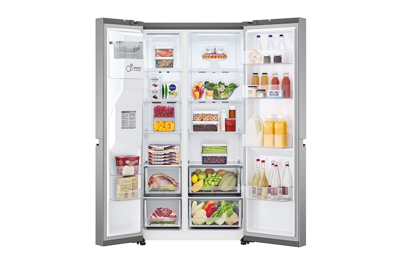 LG 635L Side by Side (Shiny Steel), Is og vand dispenser, Energiklasse E, Vand-/isdispenser med vandtilkobling, Smart Diagnosis™ med Wi-Fi, GSLV70PZLE