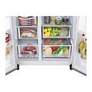 LG 635L Side by Side (Shiny Steel), Is og vand dispenser, Energiklasse E, Vand-/isdispenser med vandtilkobling, Smart Diagnosis™ med Wi-Fi, GSLV70PZLE