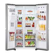 LG 635L Side by Side (Shiny Steel), Is og vand dispenser, Energiklasse E, Vand-/isdispenser med vandtilkobling, Smart Diagnosis™ med Wi-Fi, GSLV70PZLE