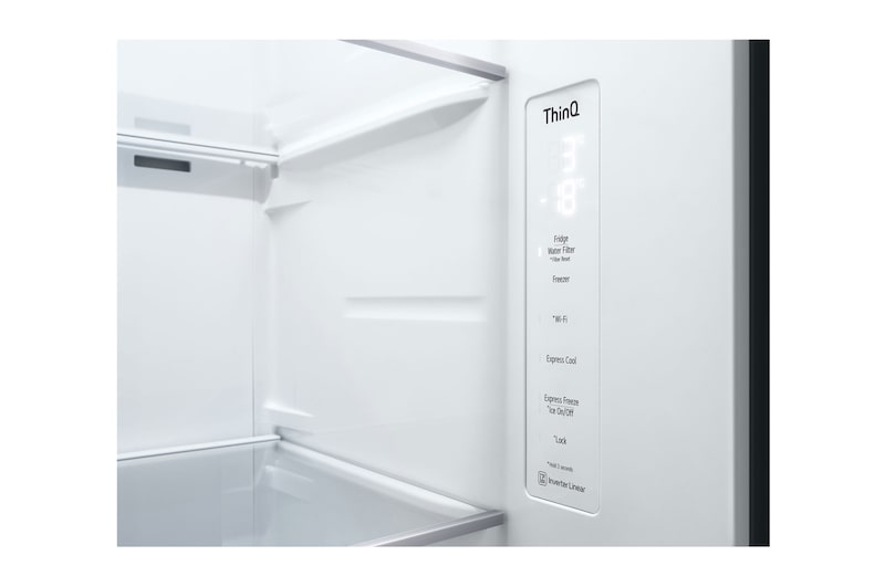 LG 635L Side by Side (Shiny Steel), Is og vand dispenser, Energiklasse E, Vand-/isdispenser med vandtilkobling, Smart Diagnosis™ med Wi-Fi, GSLV70PZLE