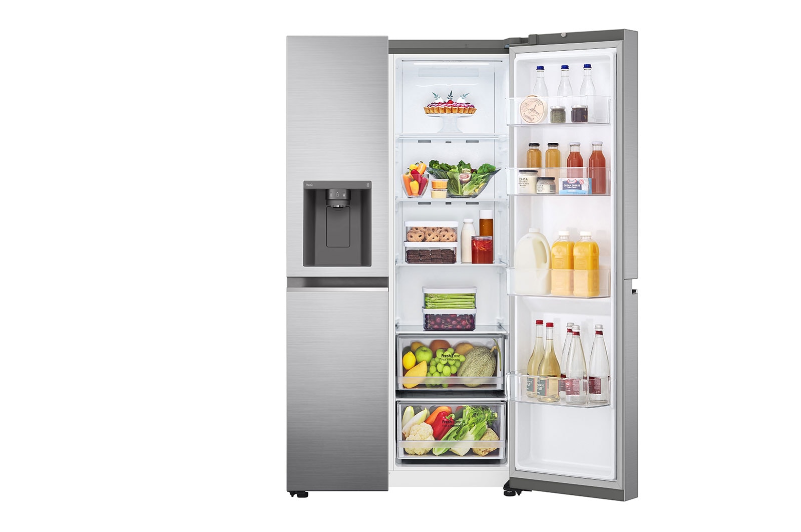 LG 635L Side by Side (Shiny Steel, Energiklasse D, Vand-/isdispenser med vandtilkobling, Smart Diagnosis™ med Wi-Fi, GSLV70PZTD