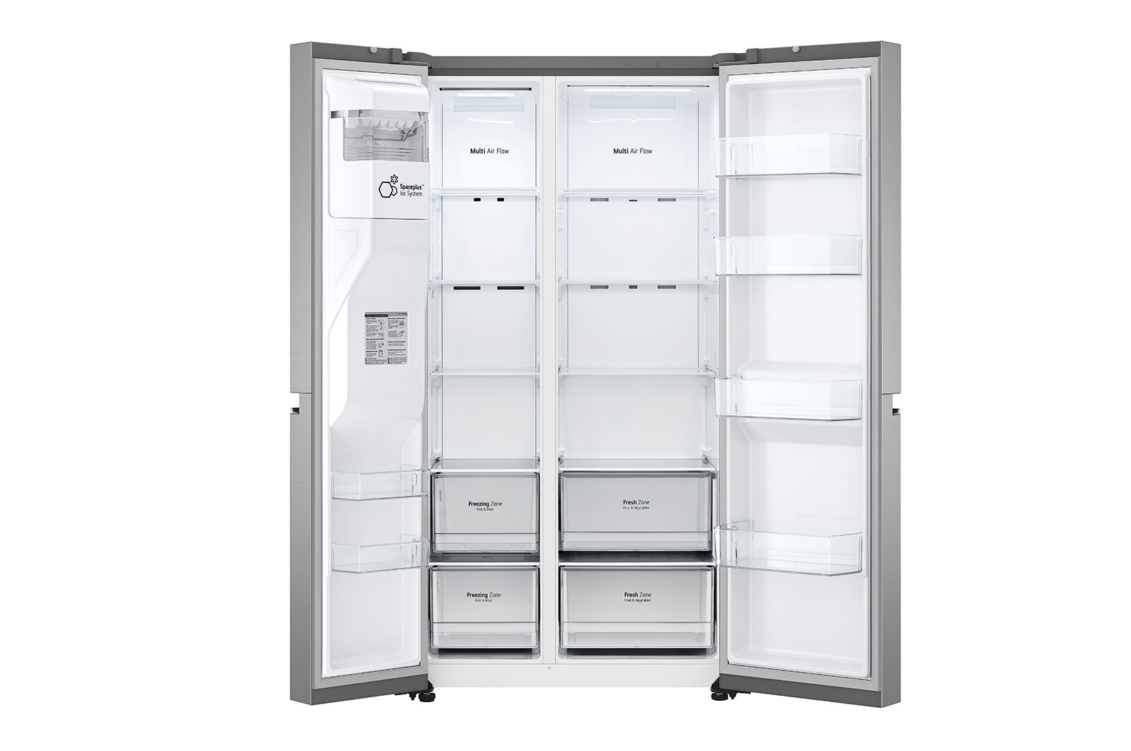 LG 635L Side by Side (Shiny Steel, Energiklasse D, Vand-/isdispenser med vandtilkobling, Smart Diagnosis™ med Wi-Fi, GSLV70PZTD