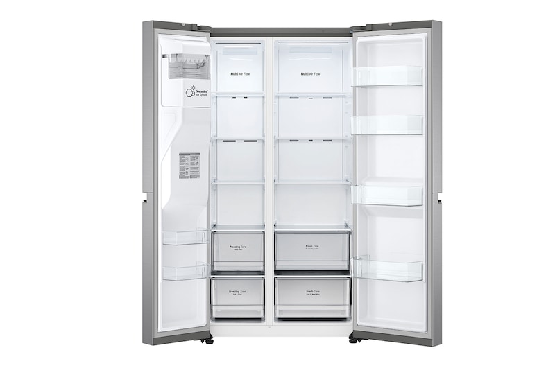 LG 635L Side by Side (Shiny Steel, Energiklasse D, Vand-/isdispenser med vandtilkobling, Smart Diagnosis™ med Wi-Fi, GSLV70PZTD