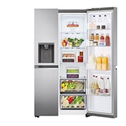 LG 635L Side by Side (Shiny Steel, Energiklasse D, Vand-/isdispenser med vandtilkobling, Smart Diagnosis™ med Wi-Fi, GSLV70PZTD