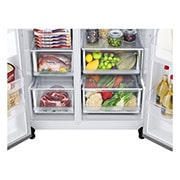 LG 635L Side by Side (Shiny Steel, Energiklasse D, Vand-/isdispenser med vandtilkobling, Smart Diagnosis™ med Wi-Fi, GSLV70PZTD