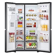 LG 635L Side by Side (Matte Black Steel), Is og vand dispenser, Energiklasse E, Vand-/isdispenser uden vandtilkobling, Smart Diagnosis™ med Wi-Fi, GSLV71MCLE