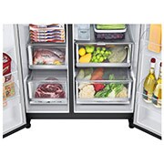 LG 635L Side by Side (Matte Black Steel), Is og vand dispenser, Energiklasse E, Vand-/isdispenser uden vandtilkobling, Smart Diagnosis™ med Wi-Fi, GSLV71MCLE