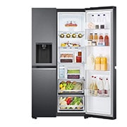 LG 635L Side by Side (Matte Black Steel), Is og vand dispenser, Energiklasse E, Vand-/isdispenser uden vandtilkobling, Smart Diagnosis™ med Wi-Fi, GSLV71MCLE