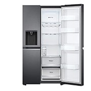 LG 635L Side by Side (Matte Black Steel), Is og vand dispenser, Energiklasse E, Vand-/isdispenser uden vandtilkobling, Smart Diagnosis™ med Wi-Fi, GSLV71MCLE