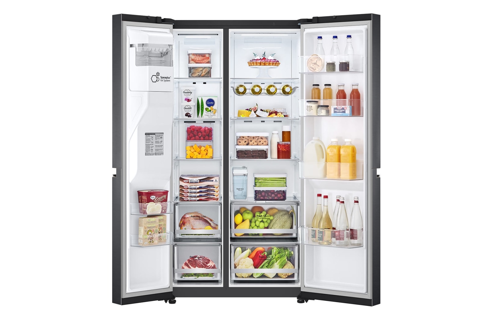 LG 635L Side by Side (Matte Black Steel), Is og vand dispenser, Energiklasse E, Vand-/isdispenser uden vandtilkobling, Smart Diagnosis™ med Wi-Fi, GSLV71MCLE