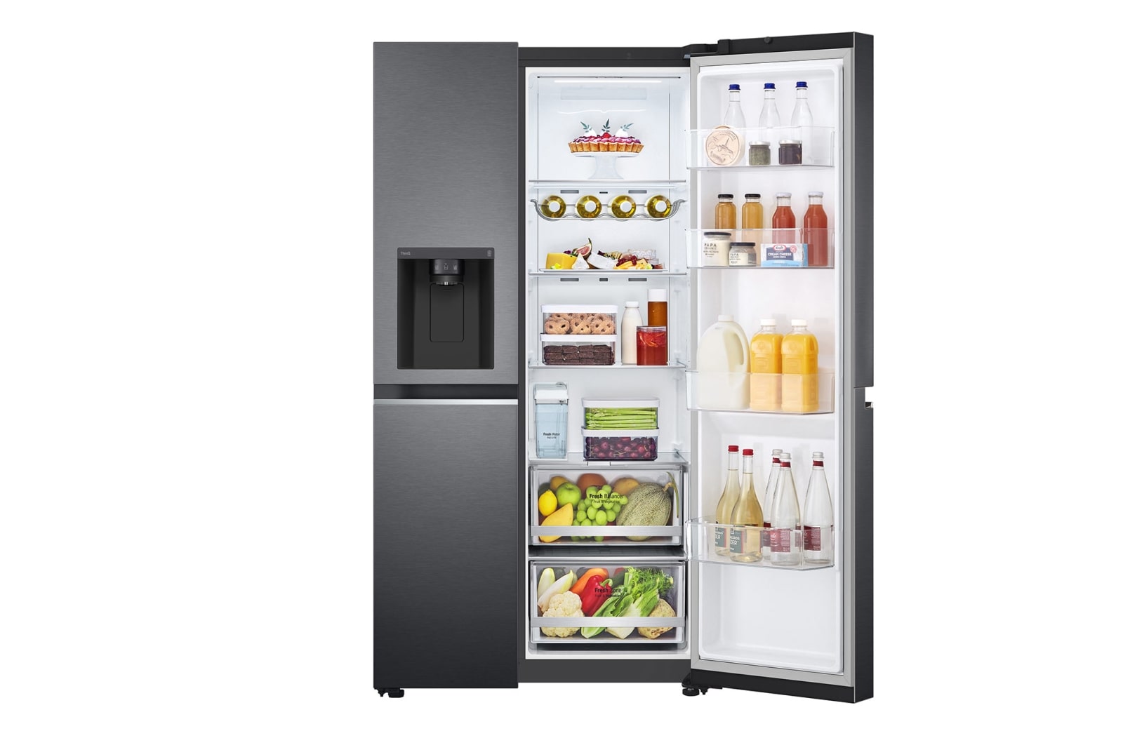 LG 635L Side by Side (Matte Black Steel), Is og vand dispenser, Energiklasse E, Vand-/isdispenser uden vandtilkobling, Smart Diagnosis™ med Wi-Fi, GSLV71MCLE