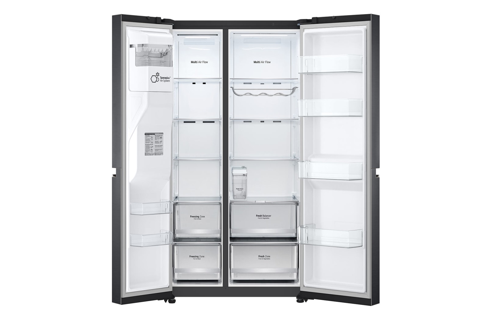 LG 635L Side by Side (Matte Black Steel), Is og vand dispenser, Energiklasse E, Vand-/isdispenser uden vandtilkobling, Smart Diagnosis™ med Wi-Fi, GSLV71MCLE