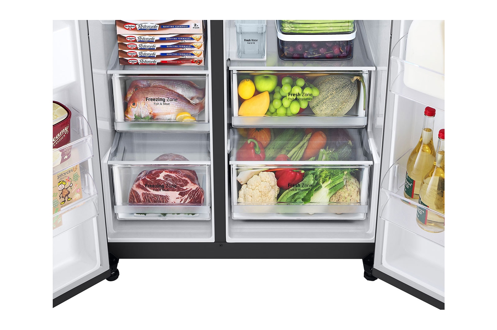 LG 635L Side by Side (Matte Black Stainless Steel), Energiklasse D, Vand-/isdispenser uden vandtilkobling, Smart Diagnosis™ med Wi-Fi, GSLV71MCTD