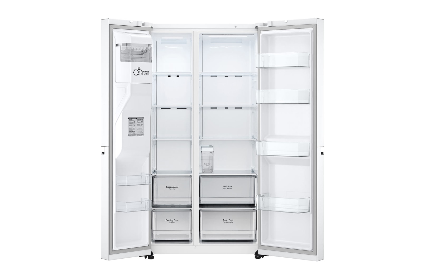 LG 635L Side by Side (Hvid), Is og vand dispenser, Energiklasse E, Vand-/isdispenser uden vandtilkobling, Smart Diagnosis™ med Wi-Fi, GSLV71SWTE