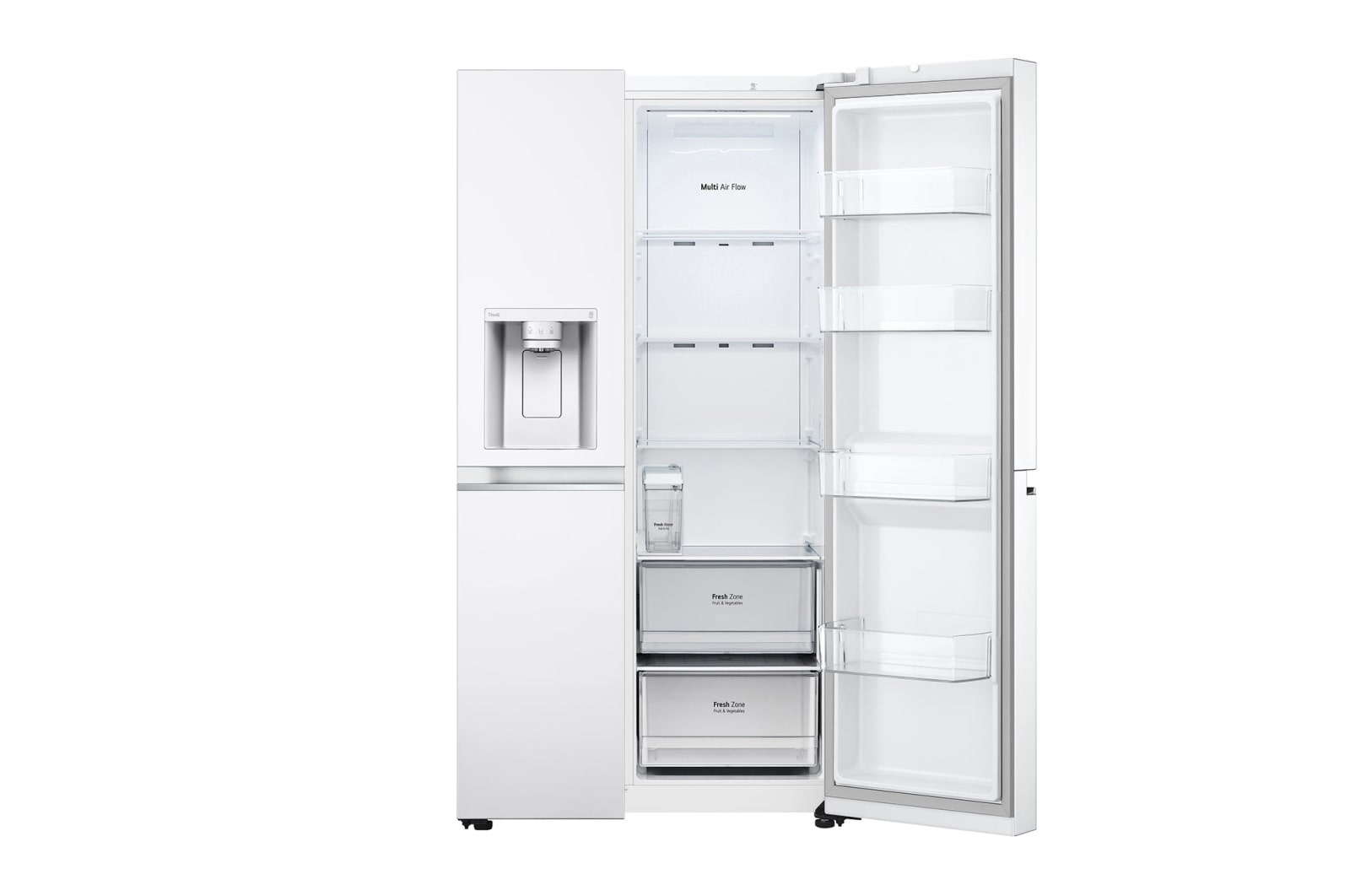 LG 635L Side by Side (Hvid), Is og vand dispenser, Energiklasse E, Vand-/isdispenser uden vandtilkobling, Smart Diagnosis™ med Wi-Fi, GSLV71SWTE