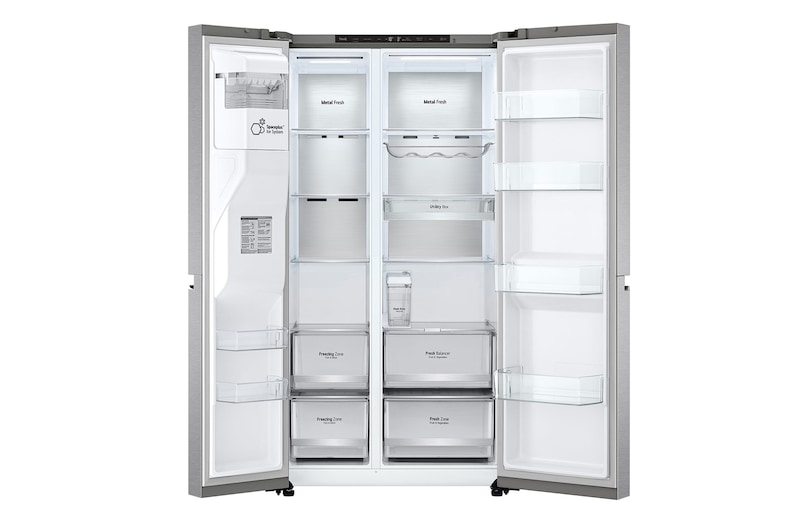 LG 635L Side by Side (Metal Sorbet), Energiklasse C, Vand-/isdispenser uden vandtilkobling, Smart Diagnosis™ med Wi-Fi, GSLV91MBAC