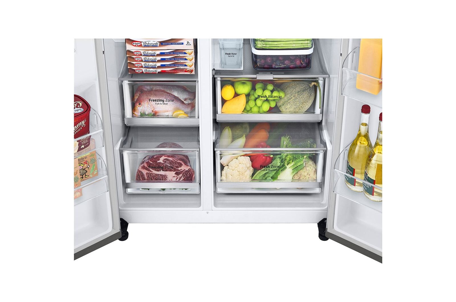 LG 635L Side by Side (Metal Sorbet), Energiklasse C, Vand-/isdispenser uden vandtilkobling, Smart Diagnosis™ med Wi-Fi, GSLV91MBAC