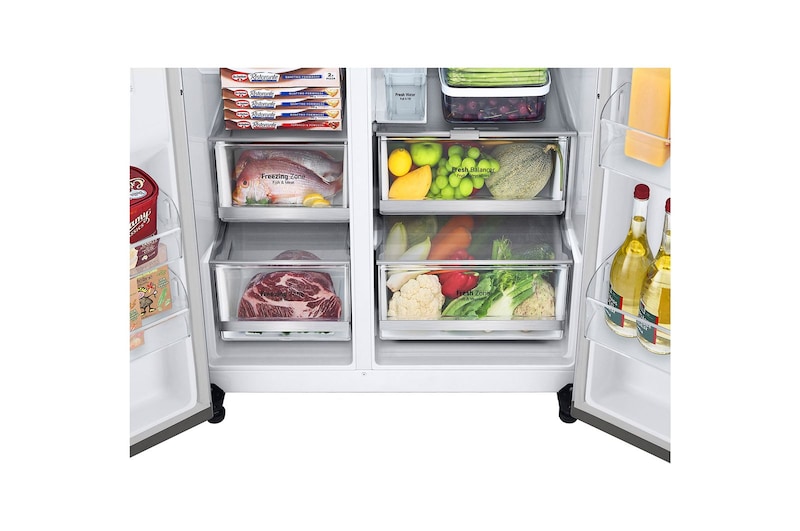 LG 635L Side by Side (Metal Sorbet), Energiklasse C, Vand-/isdispenser uden vandtilkobling, Smart Diagnosis™ med Wi-Fi, GSLV91MBAC