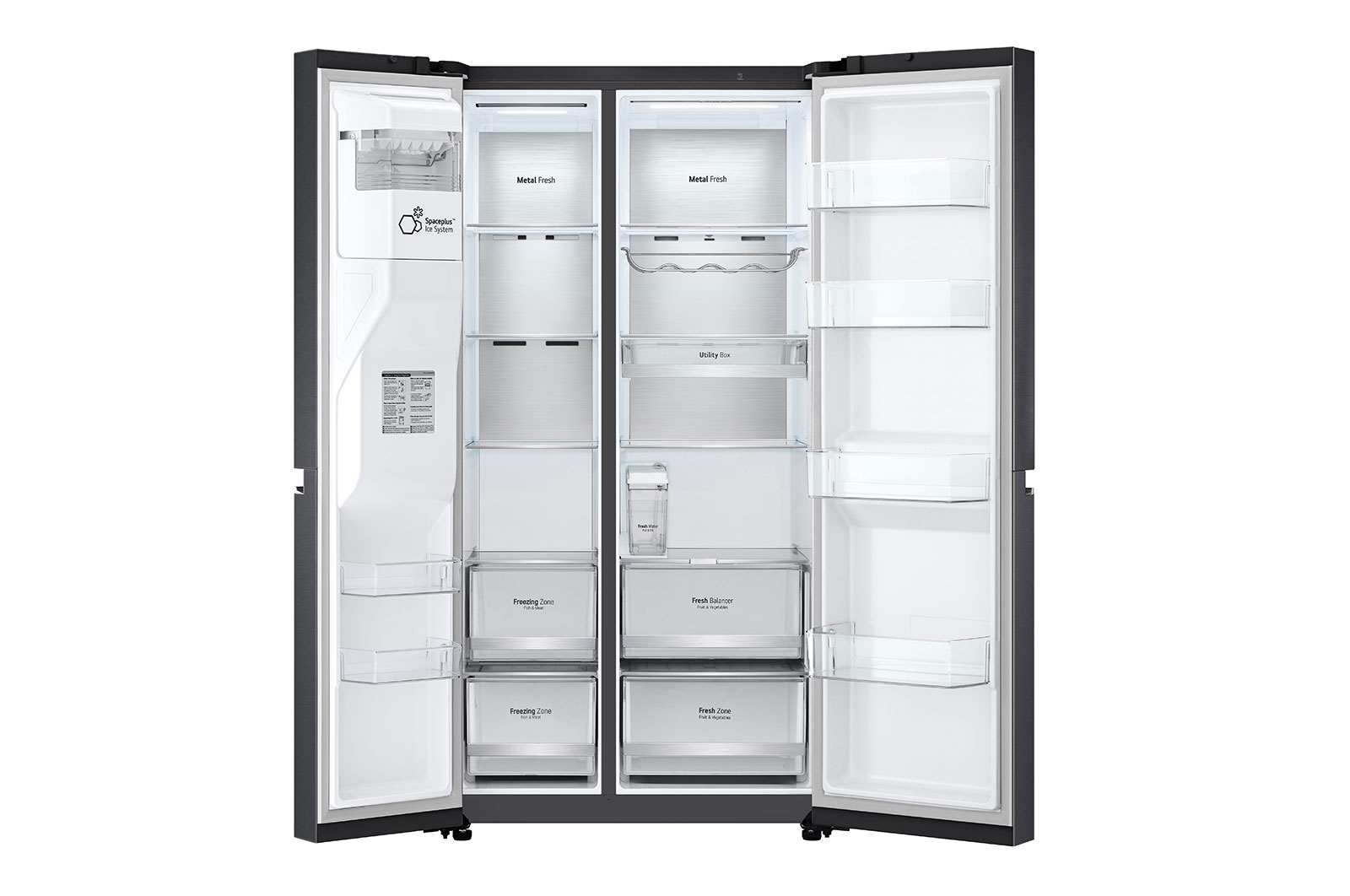 LG 635L Side by Side (Matte Black), Energiklasse D, Vand-/isdispenser uden vandtilkobling, Smart Diagnosis™ med Wi-Fi, GSLV91MCAD