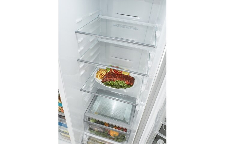 LG Afrimningsfrit side-by-side-skab i klasse A+ med isdispenser og minibar (507 L), GSP325NSCV