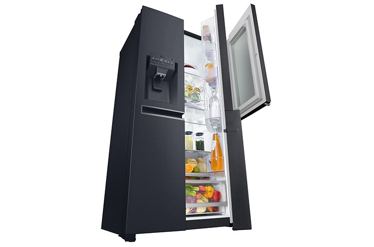 LG 625L InstaView Door in Door™ Side by Side (Matte Black), Energiklasse F, Vand-/isdispenser med vandtilkobling, Smart Diagnosis™ med Wi-Fi, GSX960MTAZ