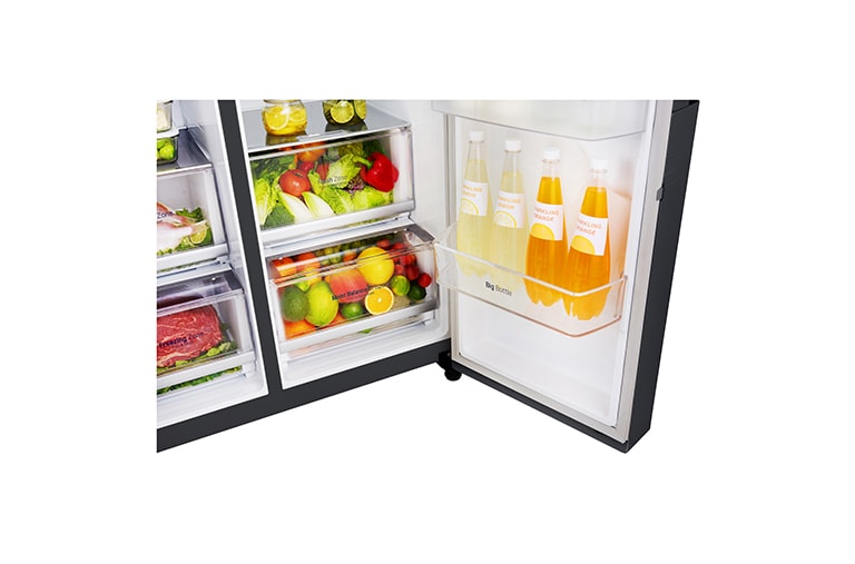 LG 625L InstaView Door in Door™ Side by Side (Matte Black), Energiklasse F, Vand-/isdispenser med vandtilkobling, Smart Diagnosis™ med Wi-Fi, GSX960MTAZ