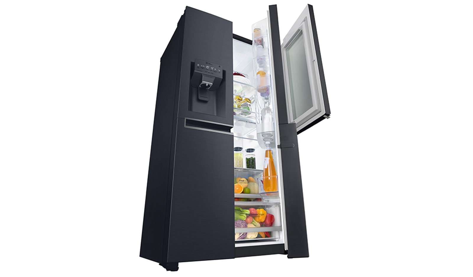 LG 625L InstaView Door in Door™ Side by Side (Matte Black), Energiklasse F, Vand-/isdispenser med vandtilkobling, Smart Diagnosis™ med Wi-Fi, GSX960MTAZ