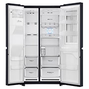 LG 625L InstaView Door in Door™ Side by Side (Matte Black), Energiklasse F, Vand-/isdispenser med vandtilkobling, Smart Diagnosis™ med Wi-Fi, GSX960MCVZ
