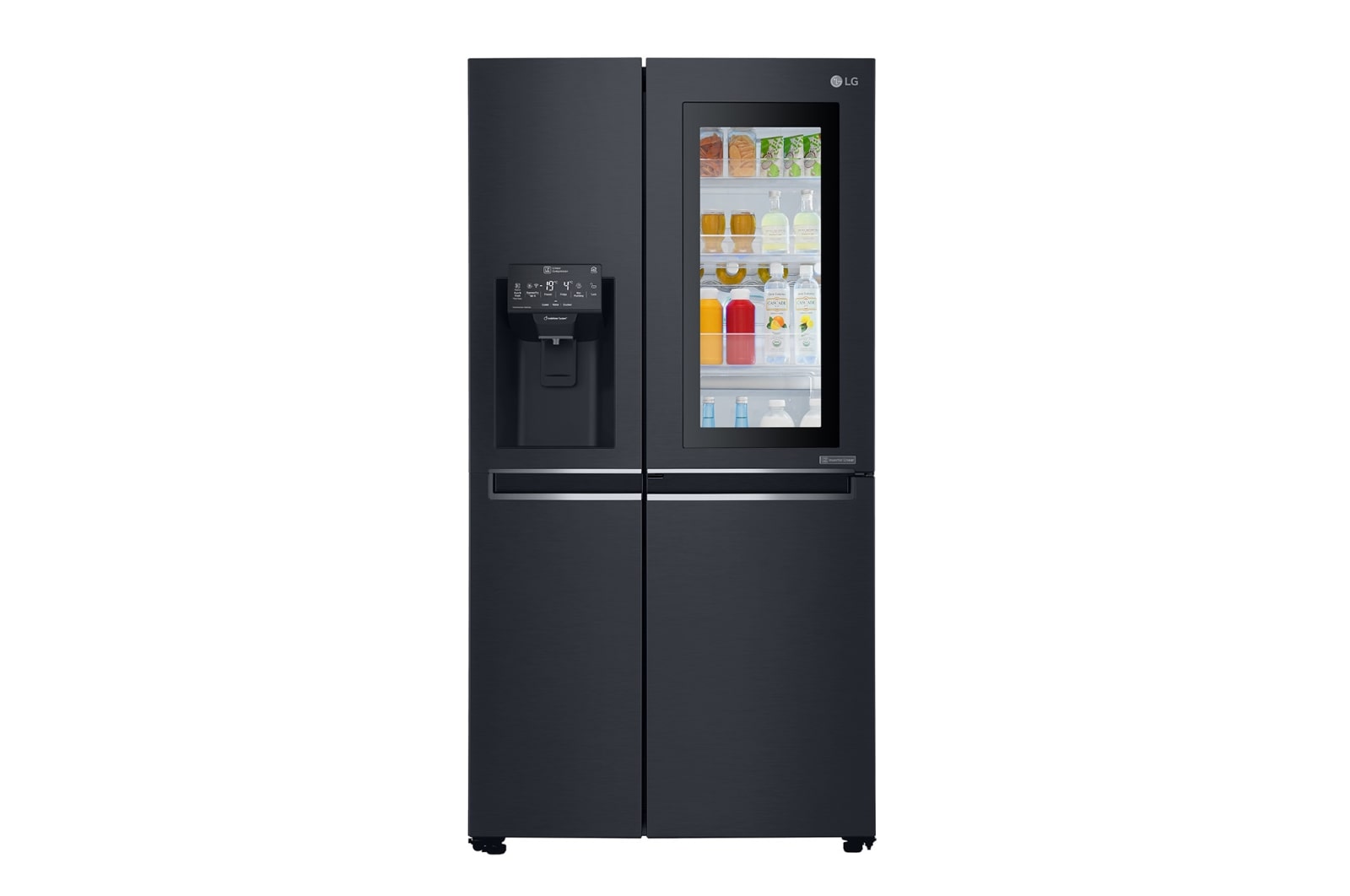 Visning forfra af 625L InstaView Door in Door™ Side by Side (Matte Black), Energiklasse F, Vand-/isdispenser med vandtilkobling, Smart Diagnosis™ med Wi-Fi GSX960MCVZ