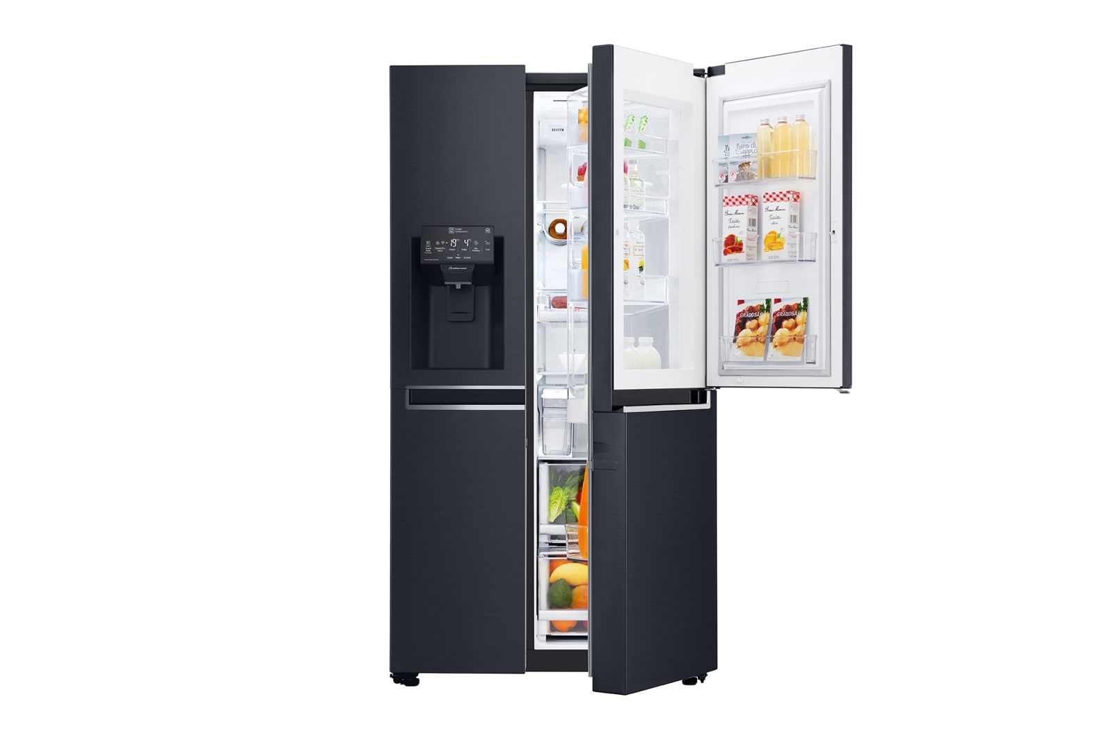 LG 625L InstaView Door in Door™ Side by Side (Matte Black), Energiklasse F, Vand-/isdispenser med vandtilkobling, Smart Diagnosis™ med Wi-Fi, GSX960MCVZ