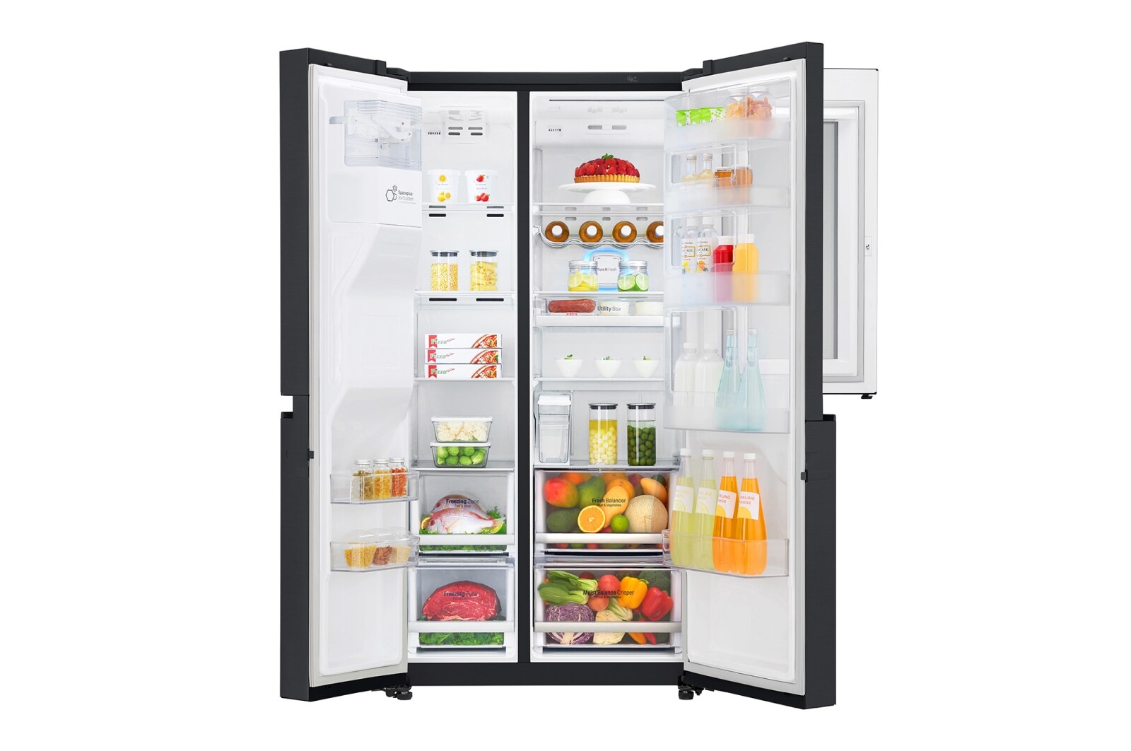 LG 625L InstaView Door in Door™ Side by Side (Matte Black), Energiklasse F, Vand-/isdispenser med vandtilkobling, Smart Diagnosis™ med Wi-Fi, GSX960MCVZ