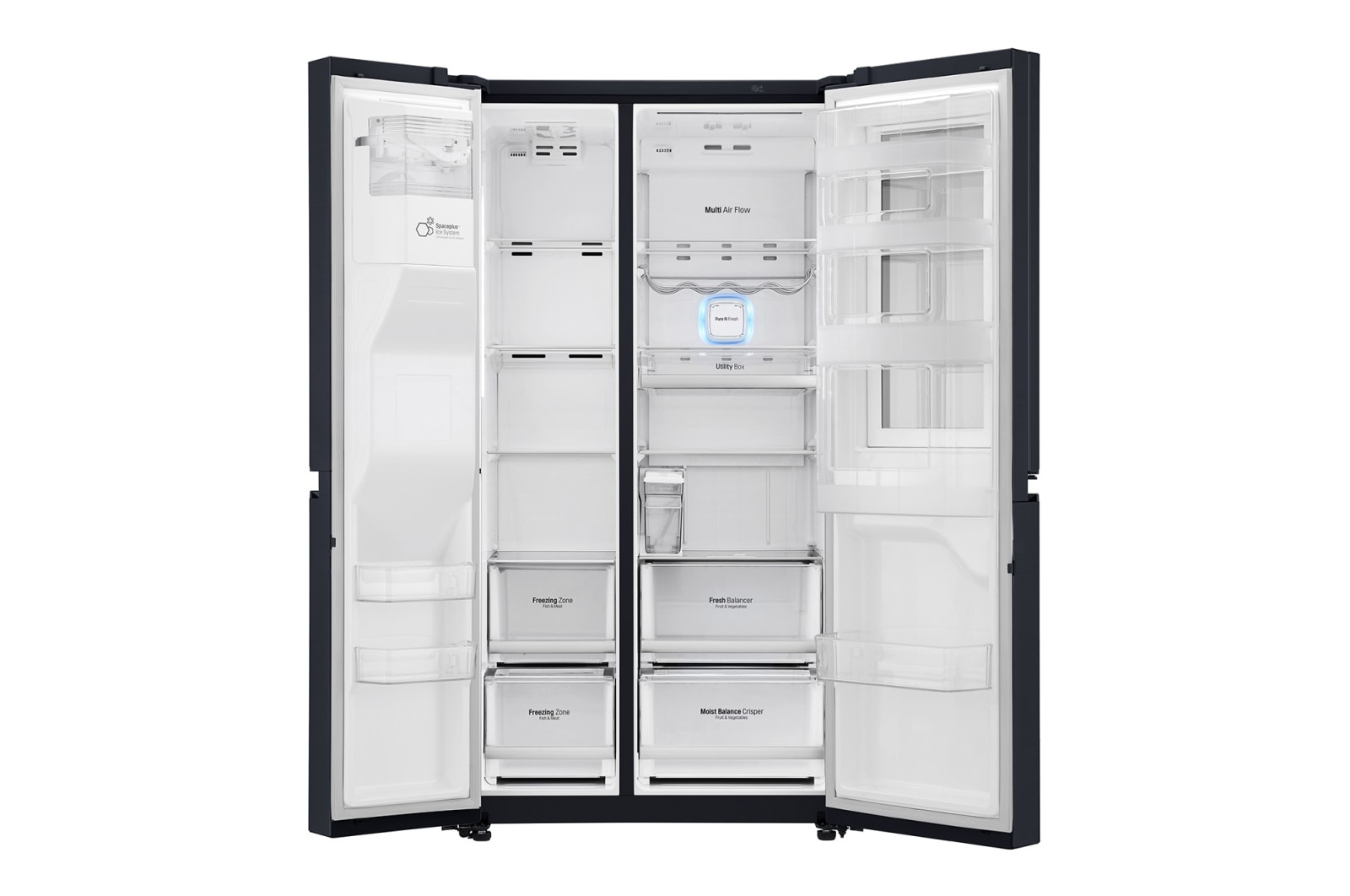 LG 625L InstaView Door in Door™ Side by Side (Matte Black), Energiklasse F, Vand-/isdispenser med vandtilkobling, Smart Diagnosis™ med Wi-Fi, GSX960MCVZ