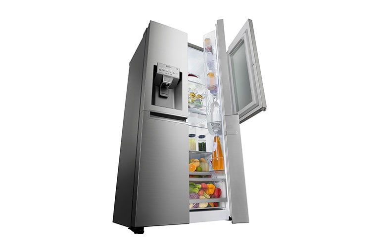 LG 625L InstaView Door in Door™ Side by Side (Perfect Steel) - Energiklasse F, Vand-/isdispenser uden vandtilkobling og Smart Diagnosis™ med Wi-Fi, GSX961NSAZ