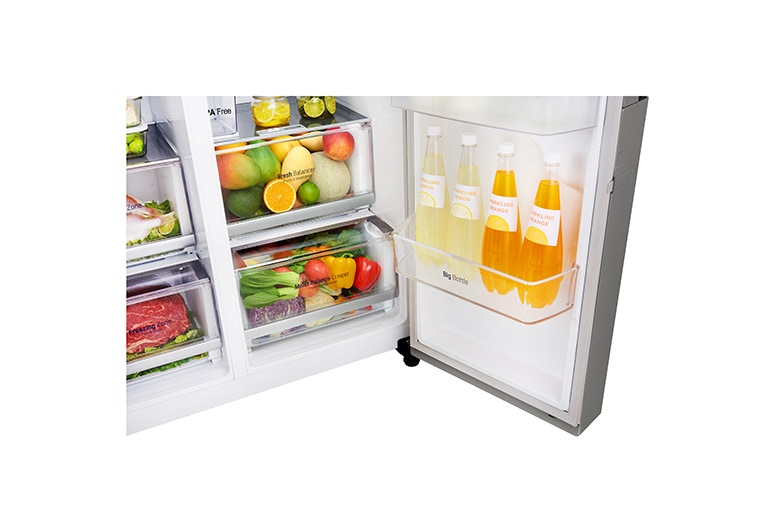 LG 625L InstaView Door in Door™ Side by Side (Perfect Steel) - Energiklasse F, Vand-/isdispenser uden vandtilkobling og Smart Diagnosis™ med Wi-Fi, GSX961NSAZ