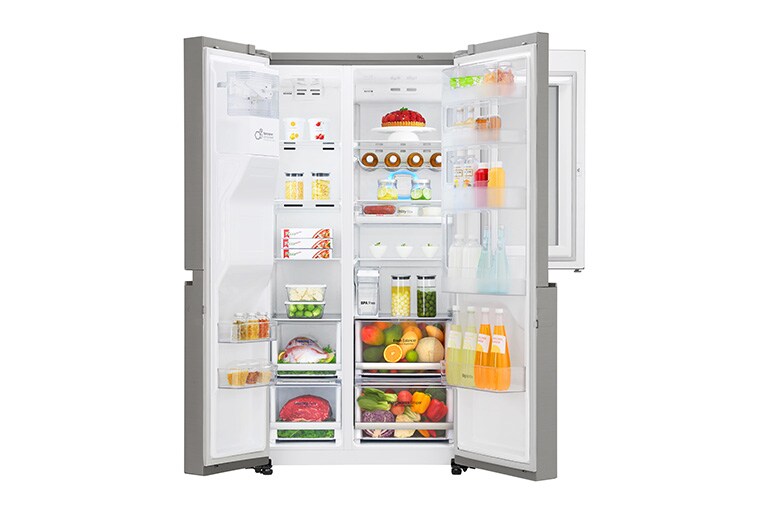 LG 625L InstaView Door in Door™ Side by Side (Perfect Steel) - Energiklasse F, Vand-/isdispenser uden vandtilkobling og Smart Diagnosis™ med Wi-Fi, GSX961NSAZ