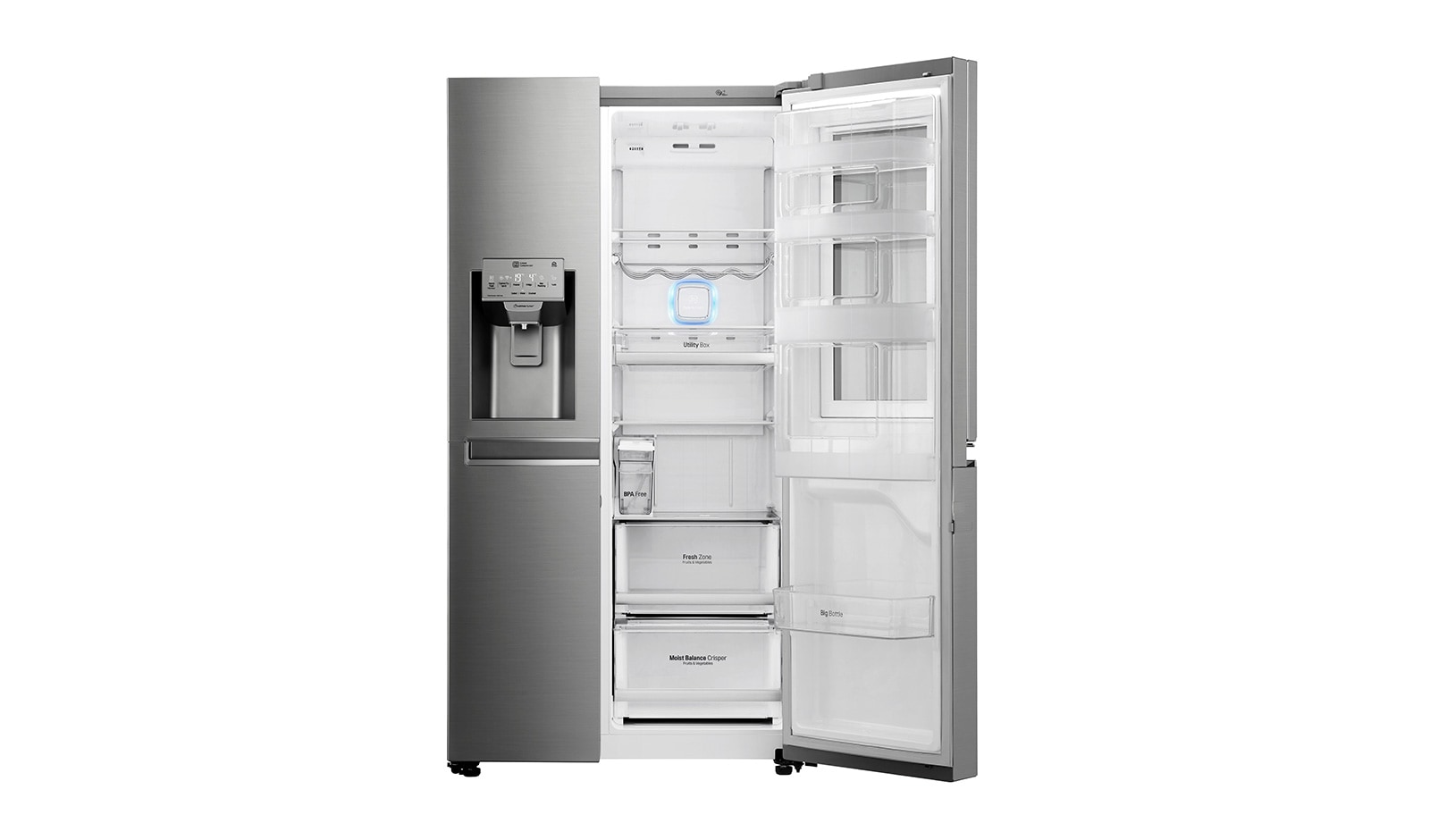 LG 625L InstaView Door in Door™ Side by Side (Perfect Steel) - Energiklasse F, Vand-/isdispenser uden vandtilkobling og Smart Diagnosis™ med Wi-Fi, GSX961NSAZ