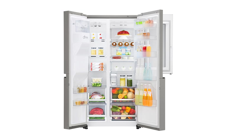 LG 625L InstaView Door in Door™ Side by Side (Perfect Steel) - Energiklasse F, Vand-/isdispenser uden vandtilkobling og Smart Diagnosis™ med Wi-Fi, GSX961NSAZ