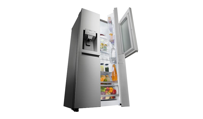 LG 625L InstaView Door in Door™ Side by Side (Perfect Steel) - Energiklasse F, Vand-/isdispenser uden vandtilkobling og Smart Diagnosis™ med Wi-Fi, GSX961NSAZ