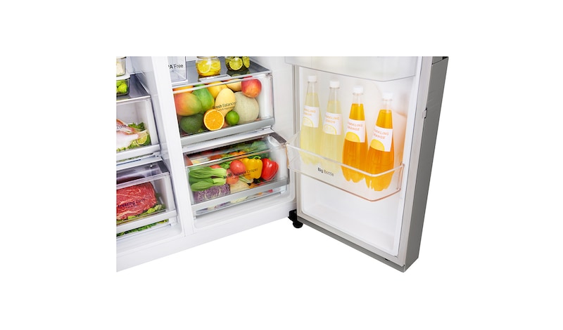 LG 625L InstaView Door in Door™ Side by Side (Perfect Steel) - Energiklasse F, Vand-/isdispenser uden vandtilkobling og Smart Diagnosis™ med Wi-Fi, GSX961NSAZ