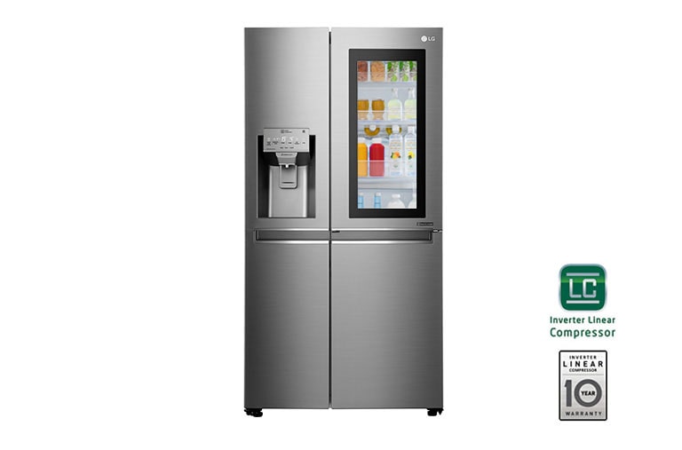 Visning forfra af 625L InstaView Door in Door™ Side by Side (Perfect Steel) - Energiklasse F, Vand-/isdispenser uden vandtilkobling og Smart Diagnosis™ med Wi-Fi GSX961NSAZ