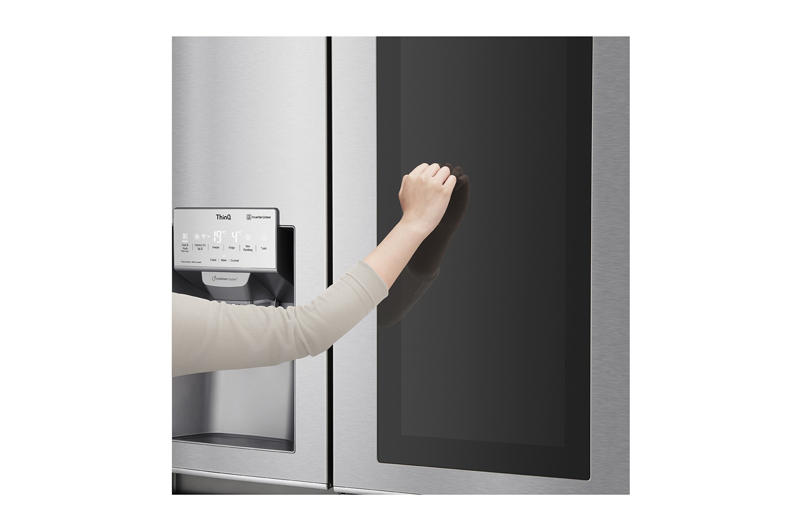 LG 625L InstaView Door in Door™ Side by Side (Perfect Steel) - Energiklasse F, Vand-/isdispenser uden vandtilkobling og Smart Diagnosis™ med Wi-Fi, GSX961NSCZ