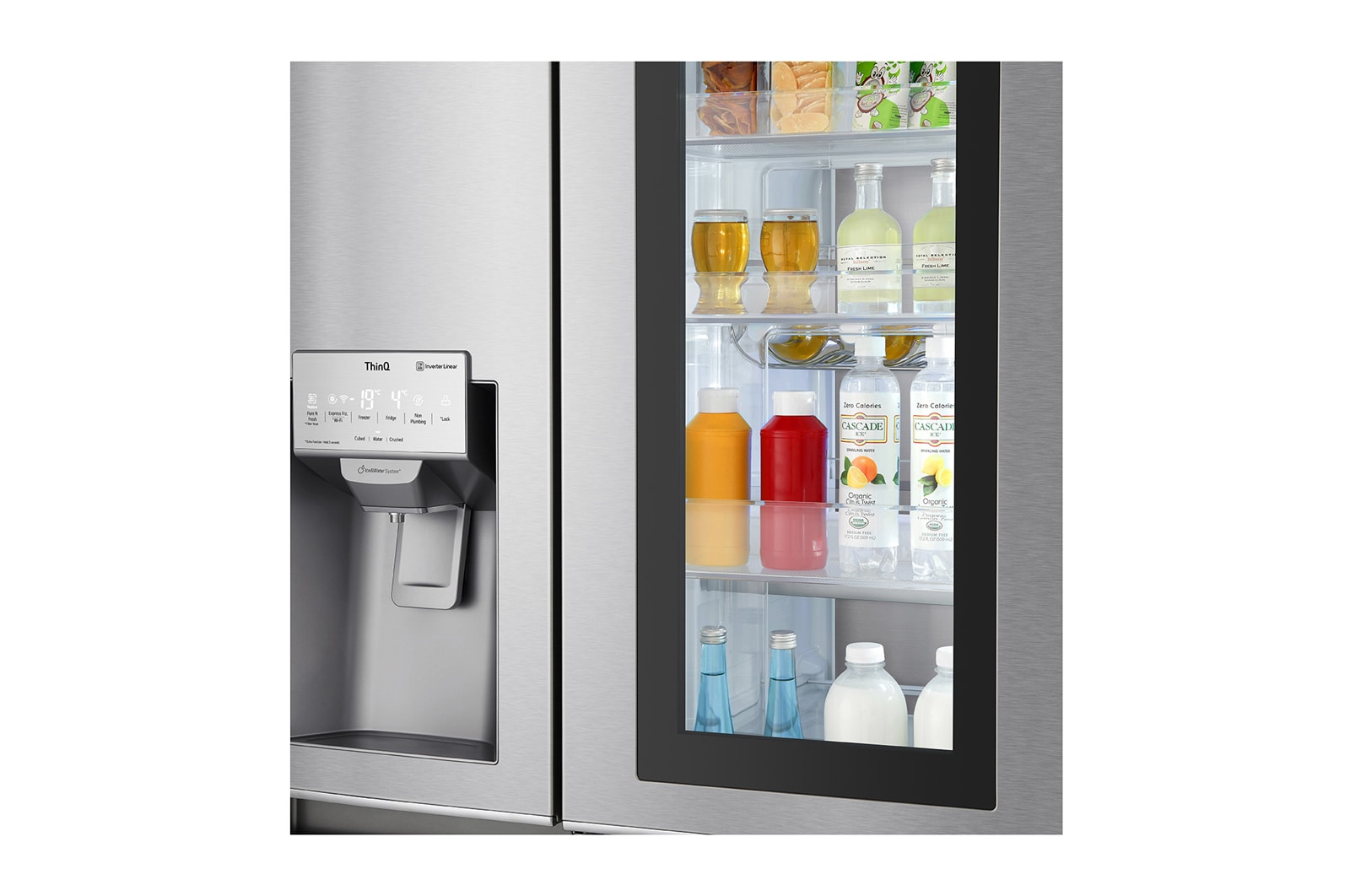 LG 625L InstaView Door in Door™ Side by Side (Perfect Steel) - Energiklasse F, Vand-/isdispenser uden vandtilkobling og Smart Diagnosis™ med Wi-Fi, GSX961NSCZ
