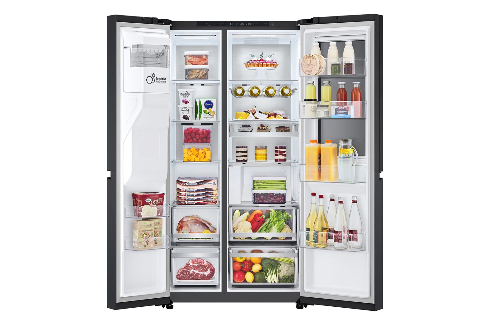 LG 628L InstaView Door in Door™ Side by Side (Essence Black), Energiklasse D, Vand-/isdispenser med vandtilkobling, Smart Diagnosis™ med Wi-Fi, GSXE90EVAD
